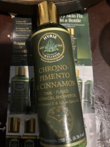 Chrono Pimento and Cinnamon Shower Oil with Jamaican botanicals for cleansing and hydration